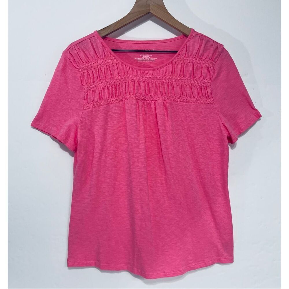 Talbots Pink Smocked Crewneck Tee   Size L